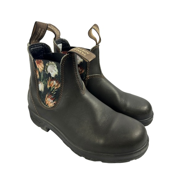 Blundstone Shoes - Blundstone 1917 Brown Leather Floral Chelsea Boots Ankle Pull On Womens 7.5
